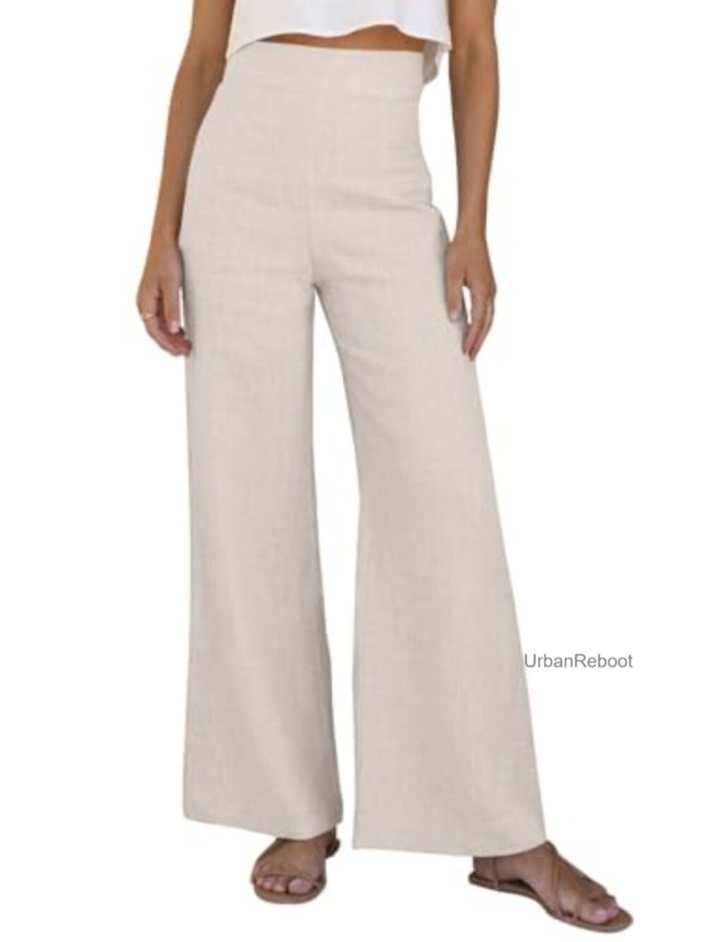 Linen Wide Leg Pants Women High Waist Loose Casual Travel Trousers